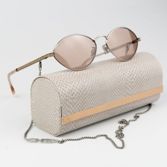 NEW Jimmy Choo SONNY/S  9F6/2S Peach Palladium Pink Oval Metal CHAIN Women - Picture 4 of 15